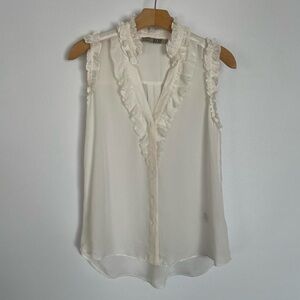 Go by go silk soft white ruffle blouse